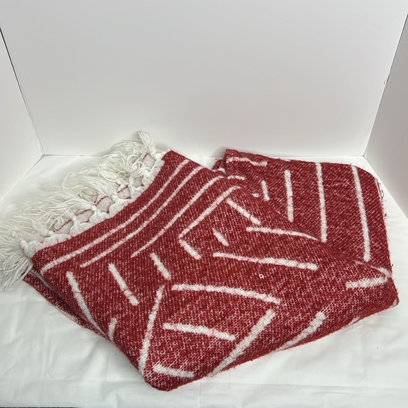 West Elm Throw Blanket 50 in x 60 in Red with White Stripes - Picture 2 of 5
